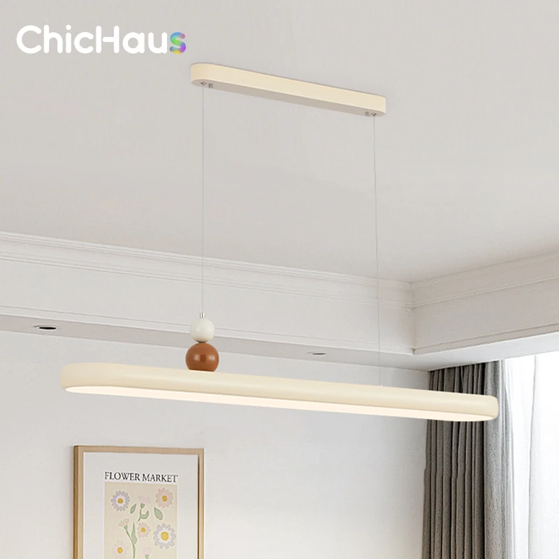 

Modern LED Pendant Light wood Long Strip dining table lamp suspension Chandelier for living dining room kitchen lighting fixture