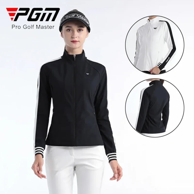 PGM Autumn Ladies Keep Warm Slim Golf Jackets Women Patchwork Long Sleeve Golf Coats Ladies Side Pockets Zipper Sport Jackets