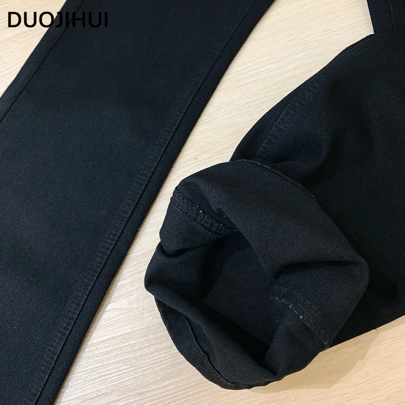 Imagem -05 - Duojihui-calça Solta para Mulher Monocromática de Bolso Calça Fina com Zíper Preta e Simples Casual e Elegante Básica e Nova para Outono