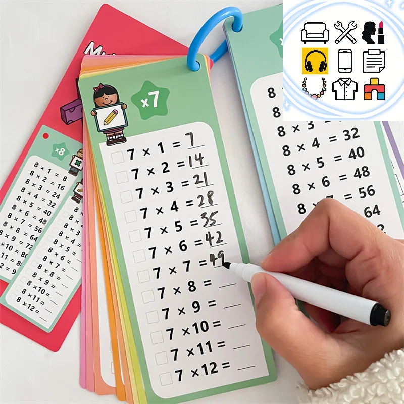 

Упаковка из 15 многоразовых математических флэш-карт, таблицы времени Wipe-Clean (0-12) для детей, учебные пособия по математике для умножения игр по математике