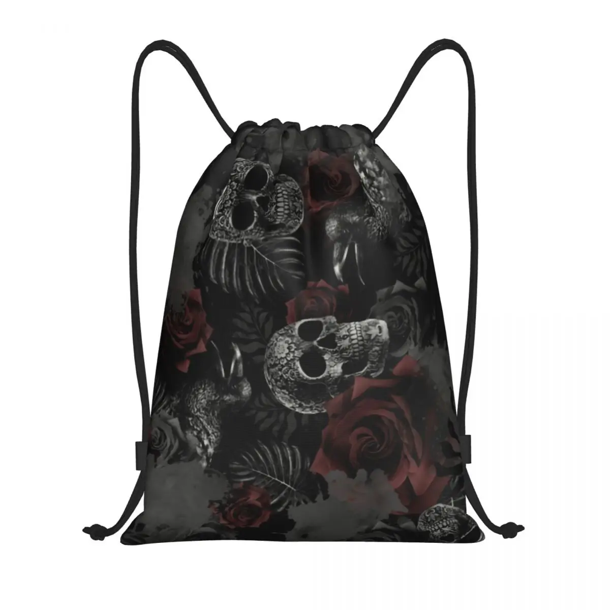 Schedel Bloemen Trekkoord Tassen Vrouwen Heren Draagbare Sportschool Sport Sackpack Halloween Rose Bloementraining Opbergrugzakken