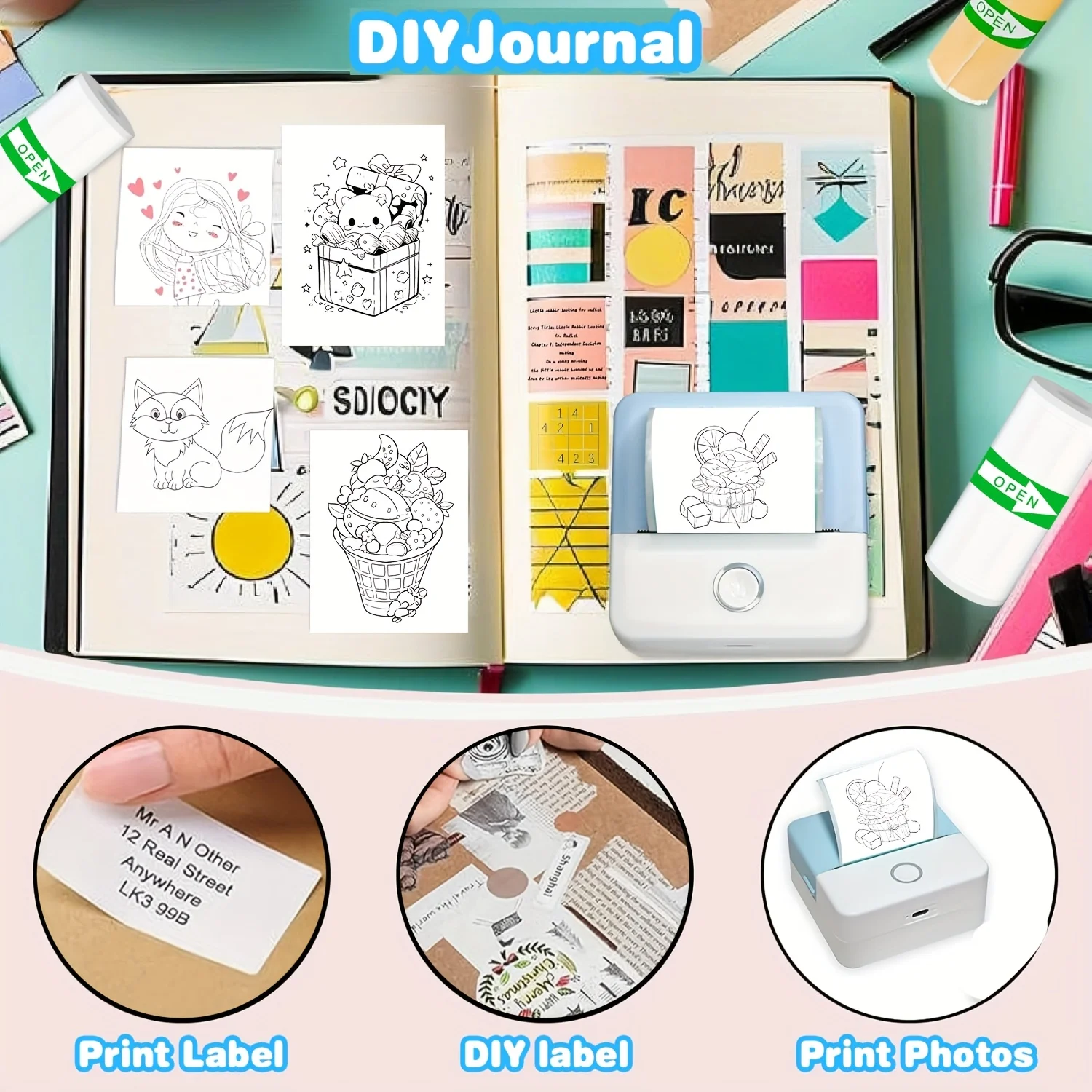 5/15 Rolls Thermal Sticker Paper Self-Adhesive Inkless Refills for Mini Printers To-Do Lists Journals Memo Labels, 57mm BPA-Free