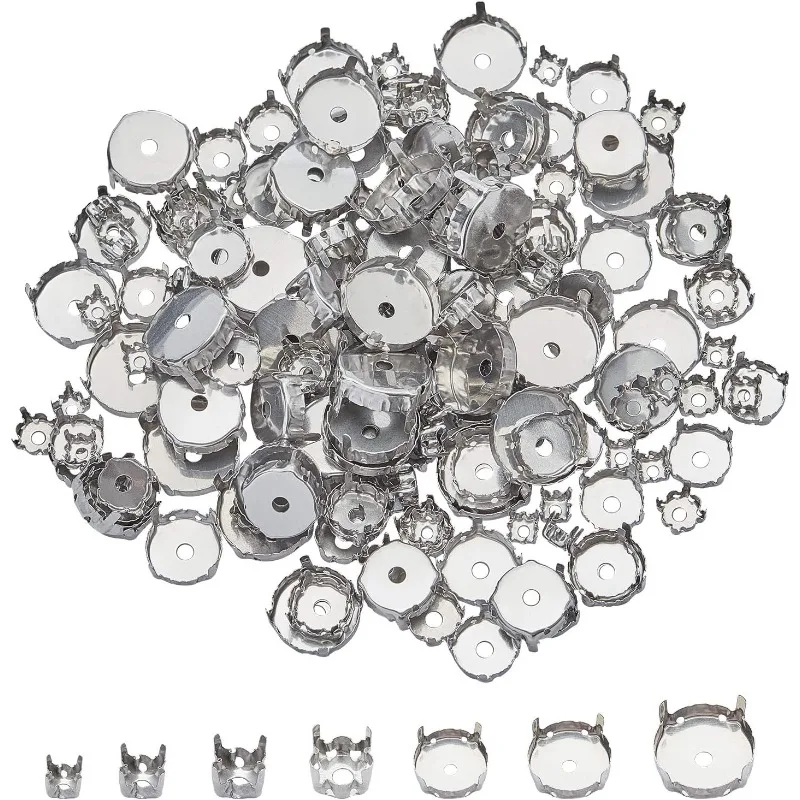 7 Sizes 350pcs Stainless Steel Rhinestone Claw Settings Flat Round Empty Claw Set for Rhinestone Pendant Blanks Resin Jewelry