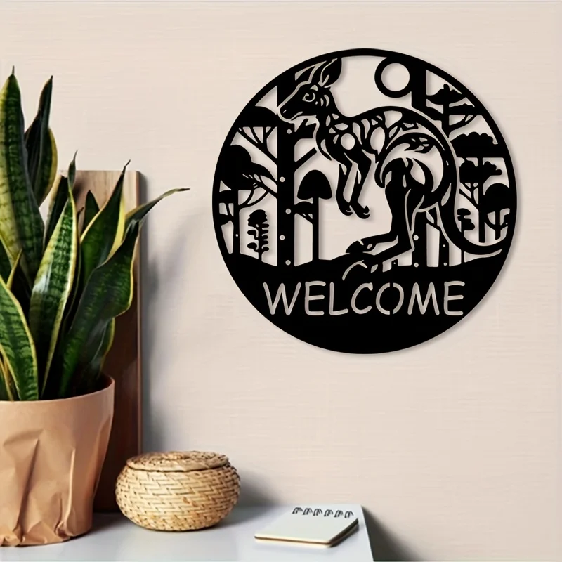 Rustic Kangaroo Metal Wall Art Weather Resistant Iron Sign for Indoor Outdoor Patio Decor