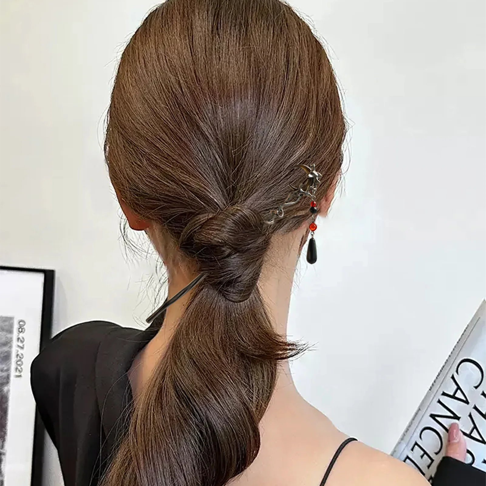 New Chinese Style Moonstone Tassel Hair Sticks for Women Vintage Metal Flower Hanfu Chopstick Hair Sticks Hair Accessories view 5