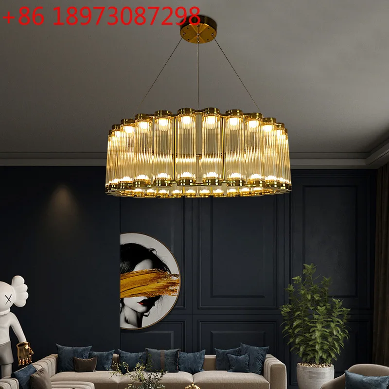 

Легкая роскошная люстра для гостиной в гонконгском стиле, креативная полосатая стеклянная простая лампа для ресторана, бара, атмосферной виллы