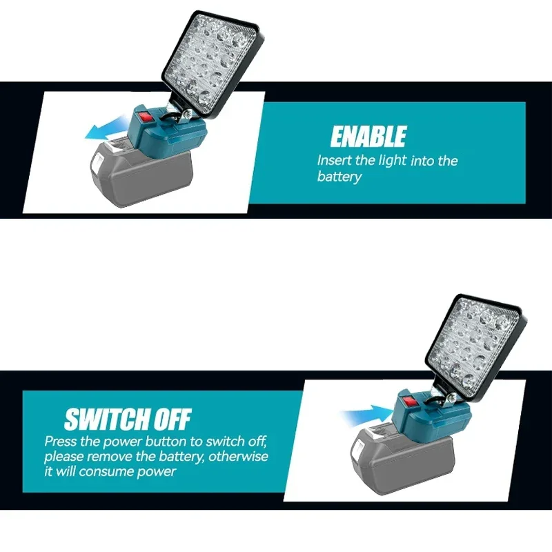 Portable LED Work Light Battery Lamp For Makita 18V Battery for Job Site Floodlight Adjustable Construction Work Lamp Camping