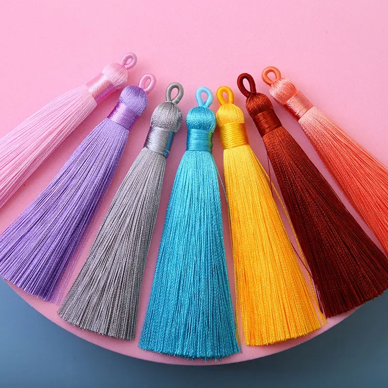 수제 모조 실크 태슬 북마크 태슬, DIY 공예 쥬얼리 제작 귀걸이 용 행잉 루프 포함, 5/10 개