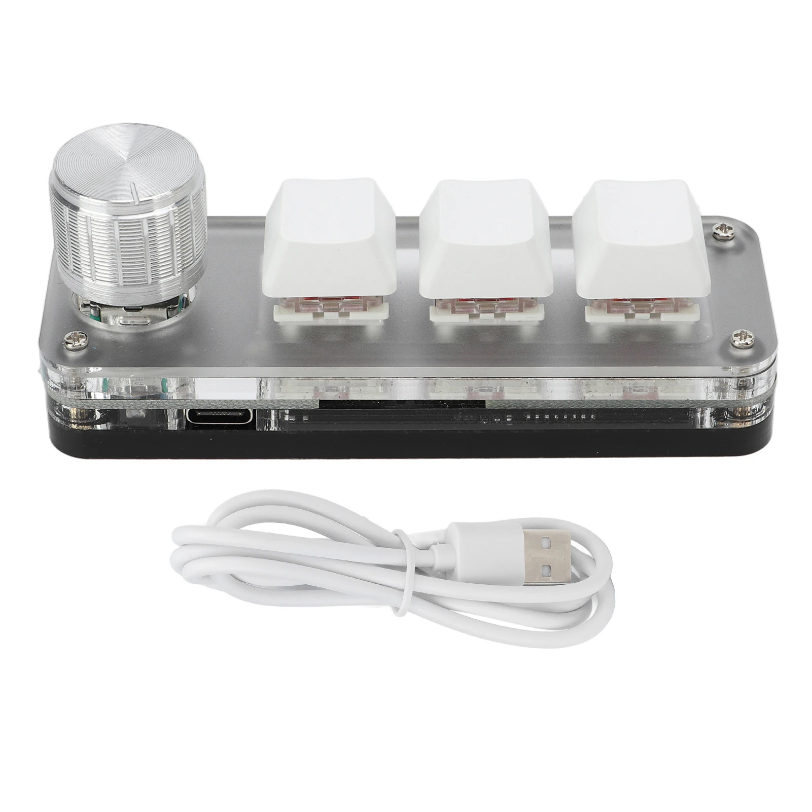 Gaming Keyboard Portable White One Handed RGB Backlight Programmable Mini Shortcut Keypad 3 Key with Adjustment Knob for