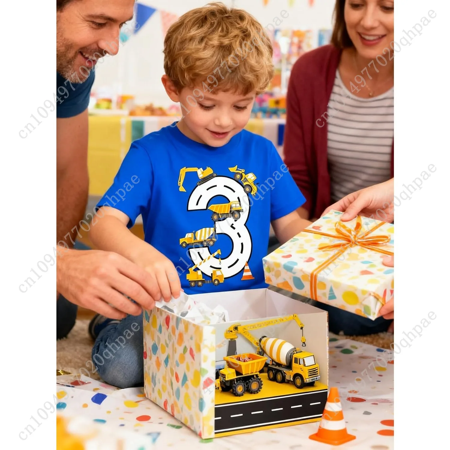 소년 2-4세 생일 셔츠 면 건설 테마 파티 반팔 티셔츠 굴착기 탑 티셔츠