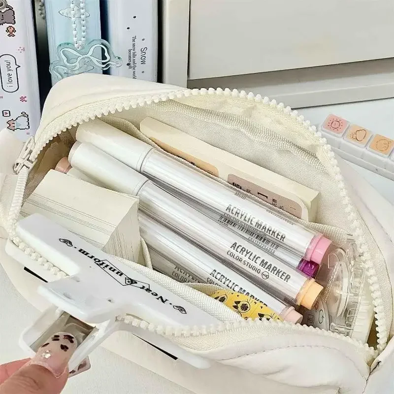 Simple Solid Color Square Pencil Case Large Capacity Classified Storage Pencil Bags Multifunctional Student Stationery Organizer