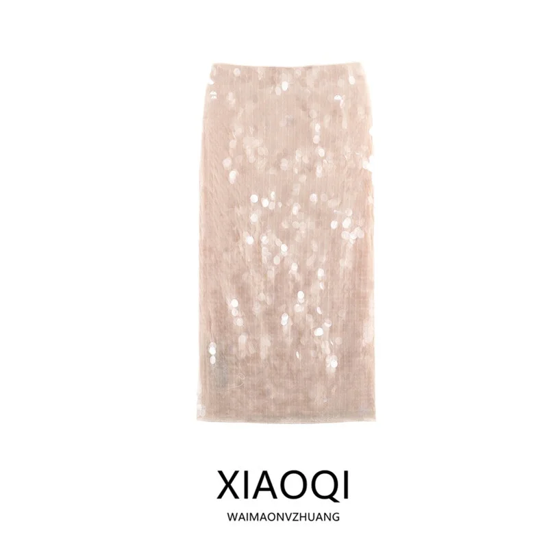 

Spring 2026 Faion Ele Glitter Decorated Straight Midi Skirt Women's Premium Quali Charming Ci Commute Friendly Skirt