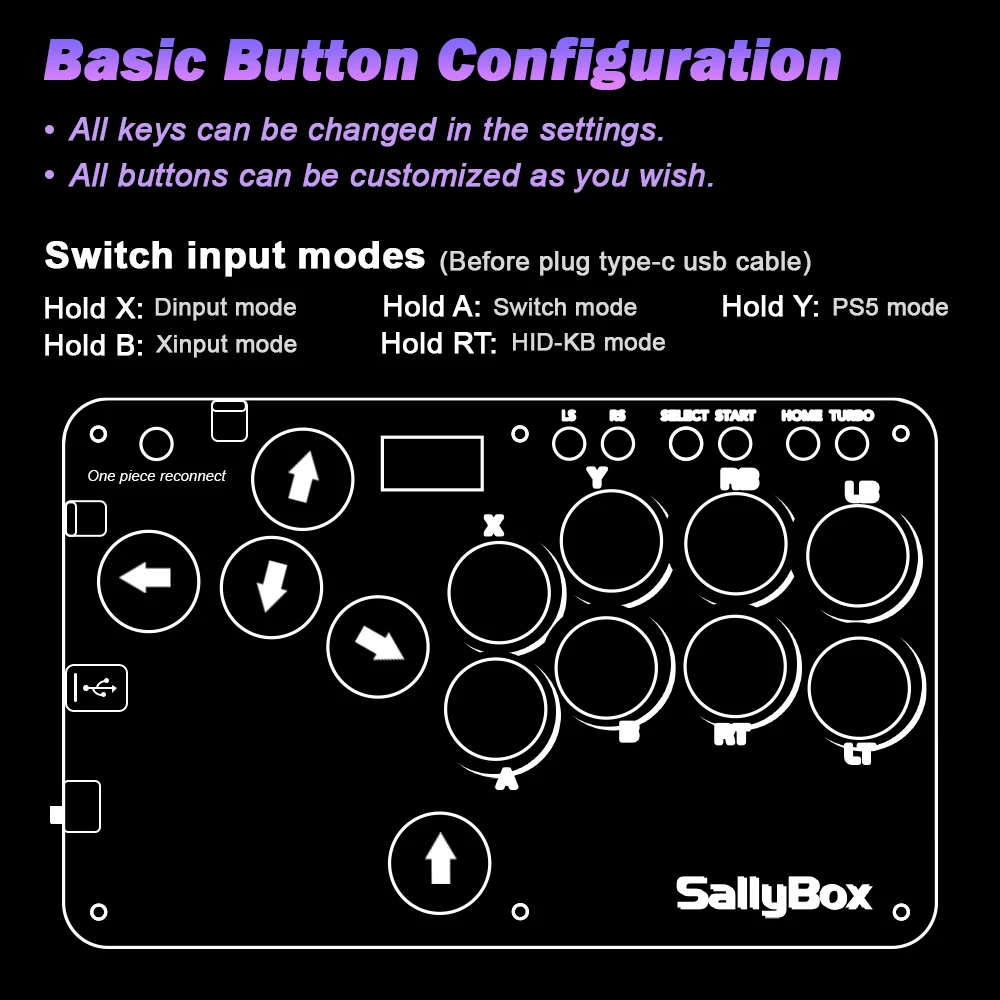 TicKnot Mini HitBox SOCD Fighting Stick Leverless Arcade Controller For PS4/PS3/PC/Switch WASD SallyBox With Mechanical Switch