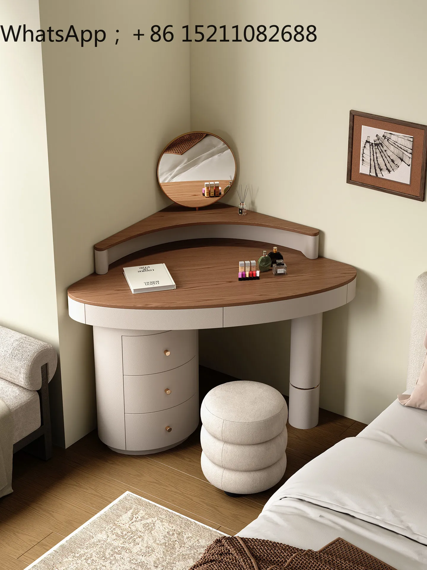 LLY corner leather dresser light luxury high-end solid wood villa with sub-cabinet retro style dressing table