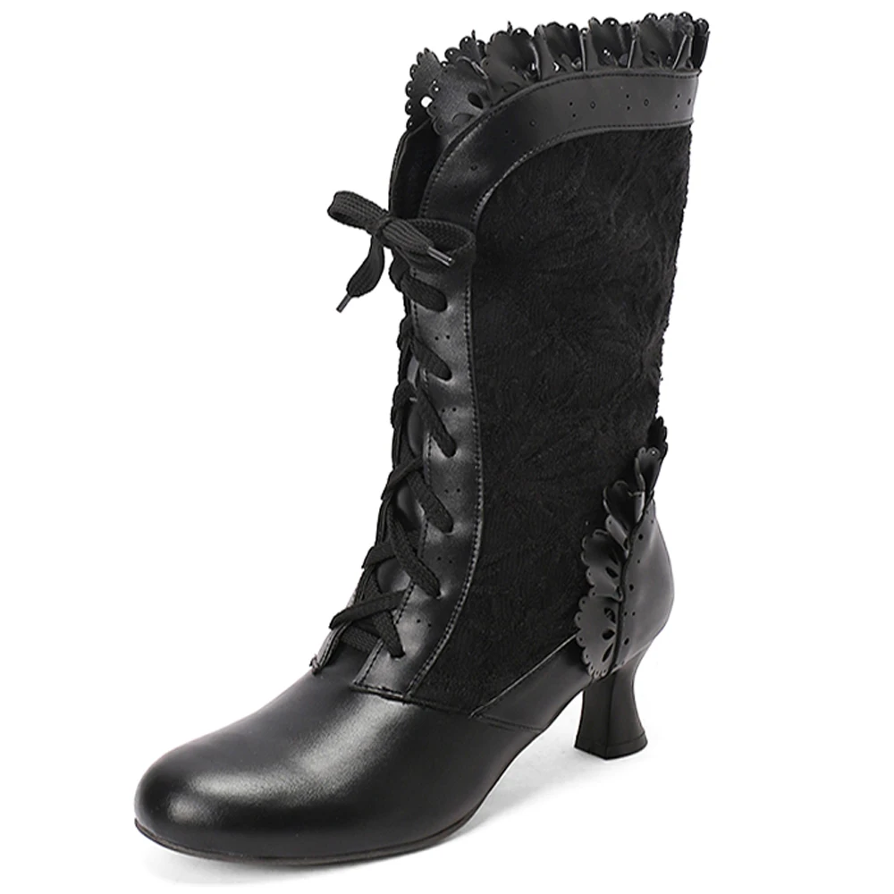 Round toe High Heels Lolita Style Ankle Boots For Women Cross tied Party Short Boots Booties