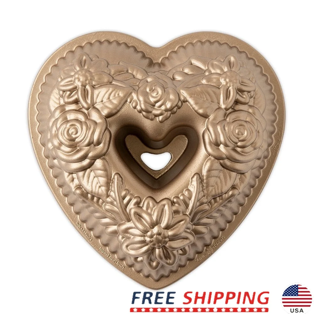 

Floral Heart Bundt Cake Pan Non-Stick Aluminum Bakeware Perfect Valentine's Day Mother's Day Special Occasions Dessert Baking