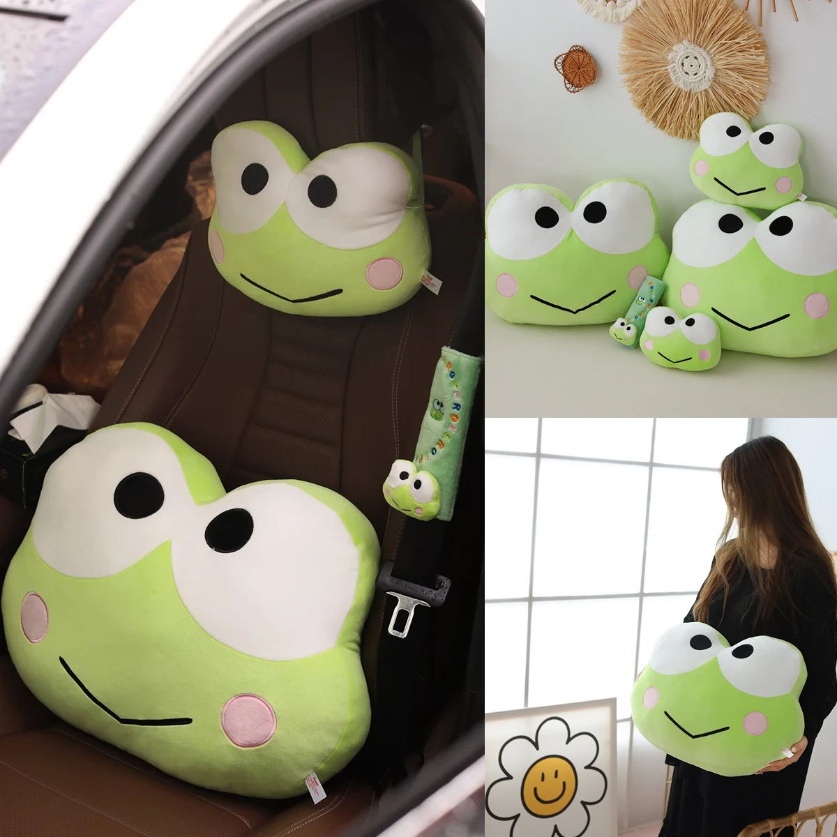 Auto Zubehör Nette Kero Kero Keroppi Kopfstütze Sitz Gürtel Abdeckung Zurück Kissen Kawaii Japanischen Stil Anime Kissen Schöne Weihnachten Geschenk