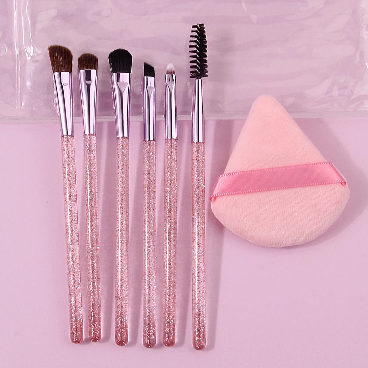 Kit de pincel de maquiagem flash em pó de alto valor, pincel para detalhes dos olhos, sombra, sobrancelha, esponja macia, bolsa portátil pu