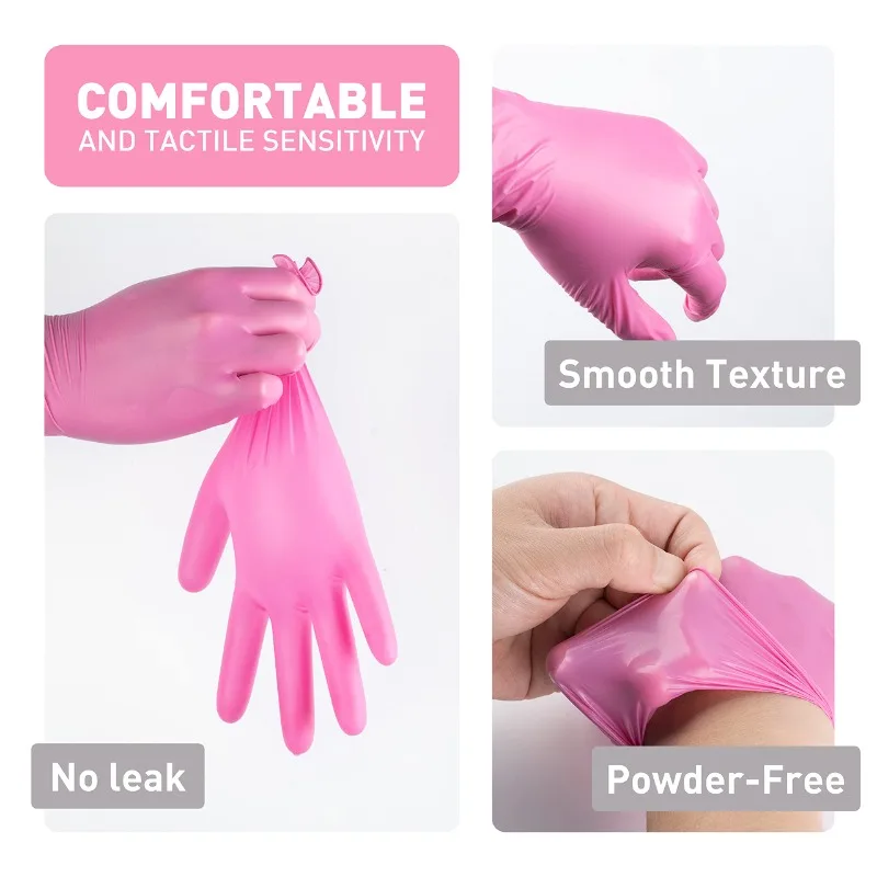 50PCS Pink Nitrile Gloves Household Kitchen Bathroom Car Cleaning Thickened Durable Waterproof Anti Fouling Cleaning Tools