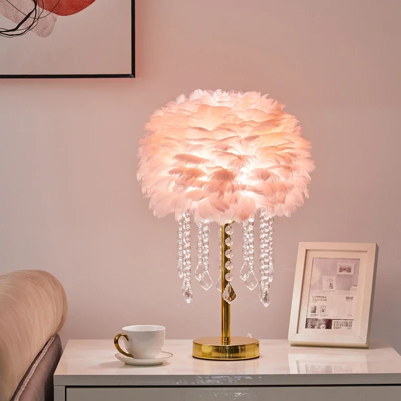 SOFEINA Feather Table Lamp Nordic Modern Living Room Bedroom Hotels HomestaysCreative LED Decoration  Desk Light