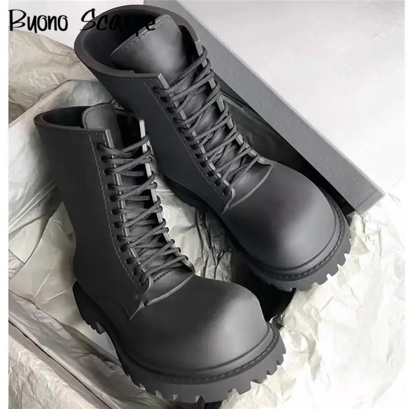 Brand Designer Luxury Motorcycle Boots Women Thick Bottom Platform Genuine Leather Ankel Boots Punk Style Large Size Big Head