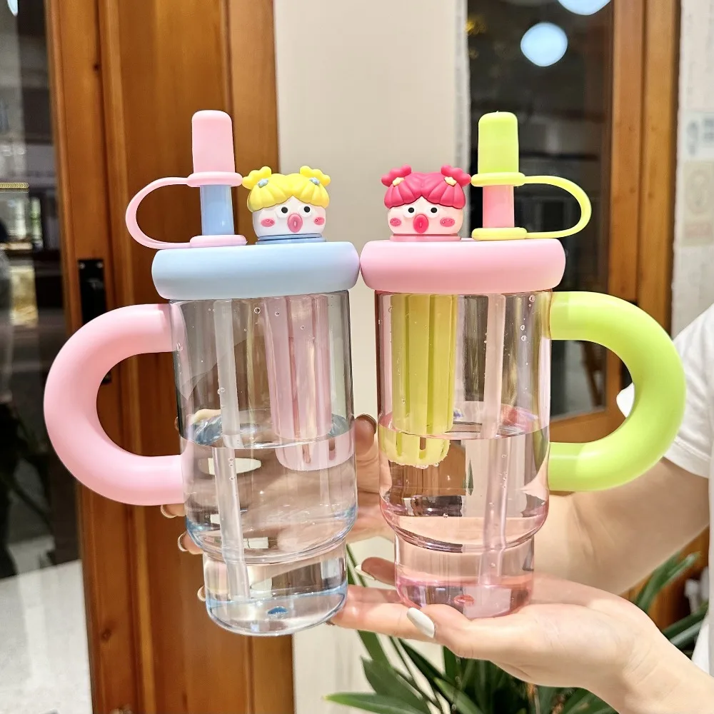 

Large-Capacity Cartoon Straw Cup High Temperature Resistant Leakproof Summer Sport Water Bottle with Handle Plastic