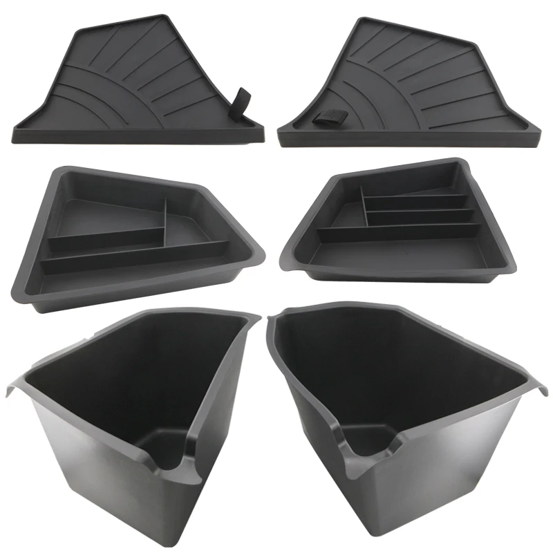 7Pcs For Tesla Model Y Trunk Side Storage Box TPE Trunk Double-layer Storage Bucket Car Interior Accessories Black