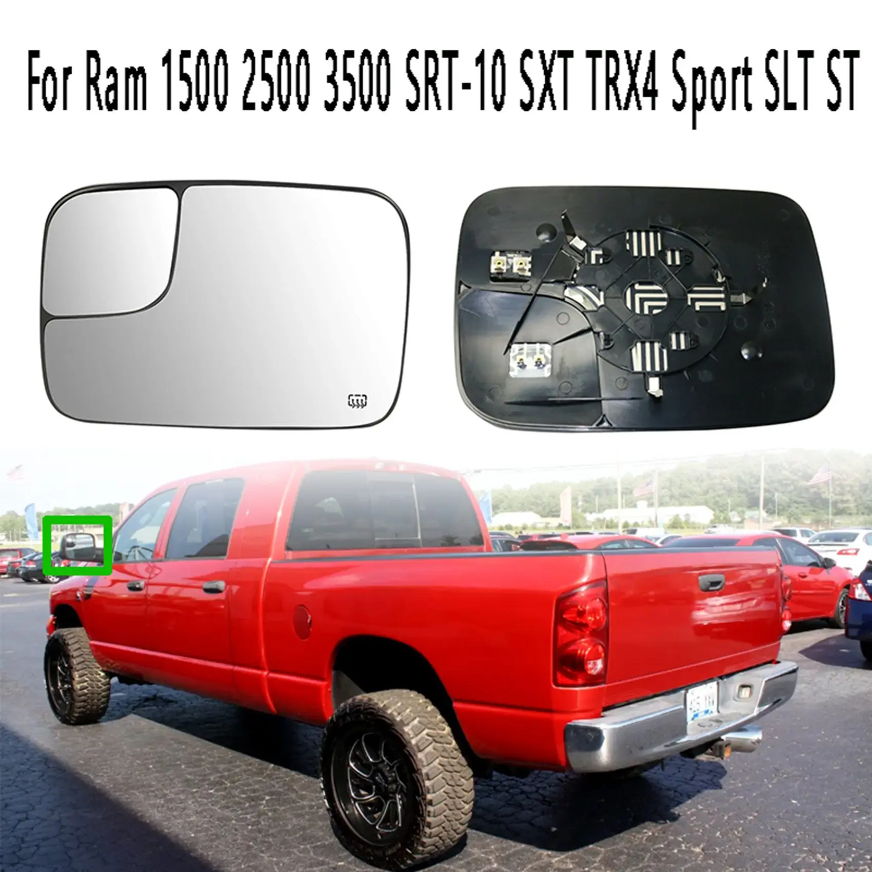 Car Right Rearview Heated Mirror Glass Towing Mirror Glass for Dodge Ram 1500 2500 3500 SRT-10 SXT TRX4 Sport SLT ST