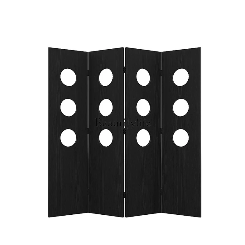 

Medieval screen round hole hollow partition background wall folding mobile blocking partition