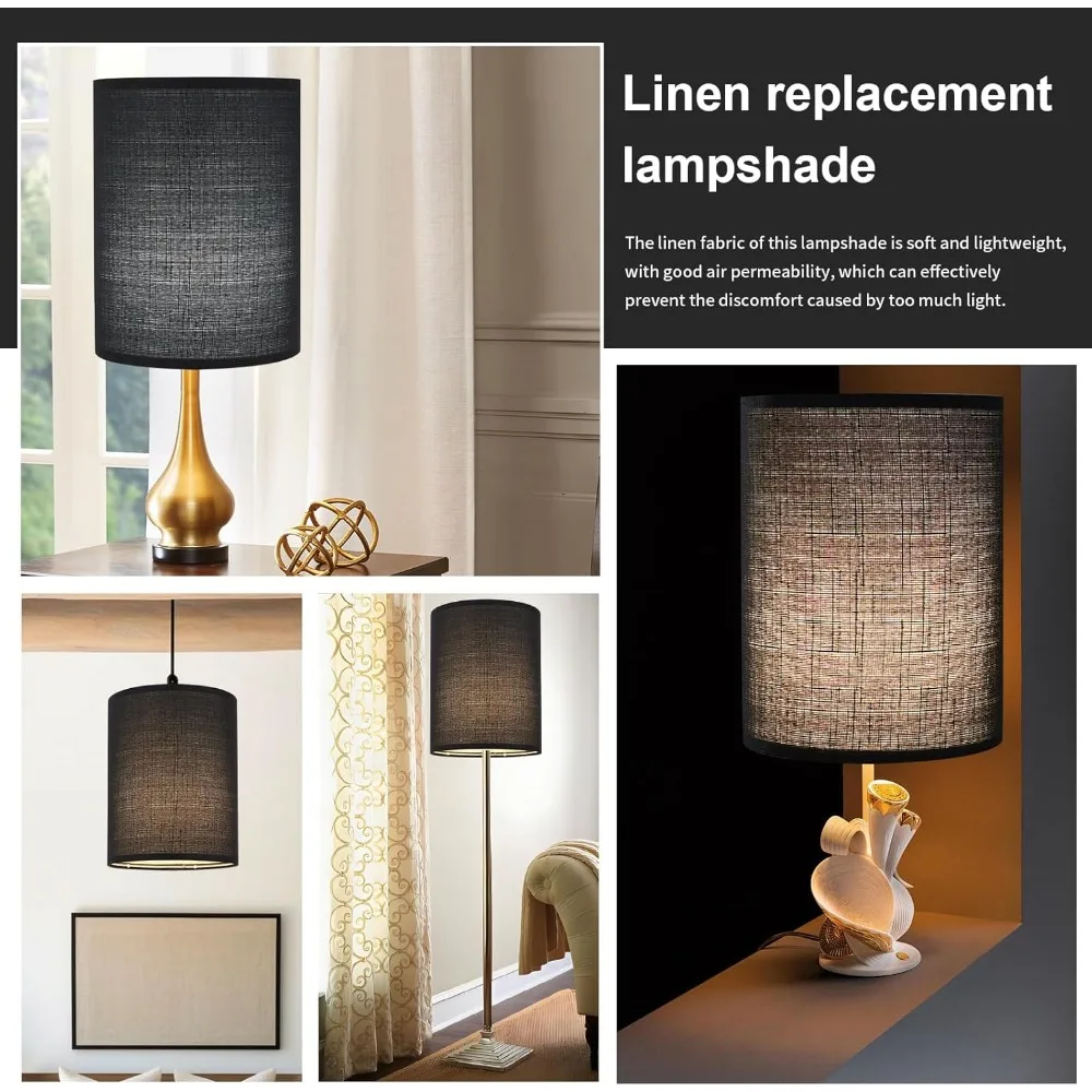 عاكس الضوء طبل طويل القامة من الكتان الأسود، 10 بوصة علوية × 10 بوصة سفلية × 13 بوصة غطاء مصباح عالي، بديل لظل المصباح لمصابيح الطاولة والأرضية، ص