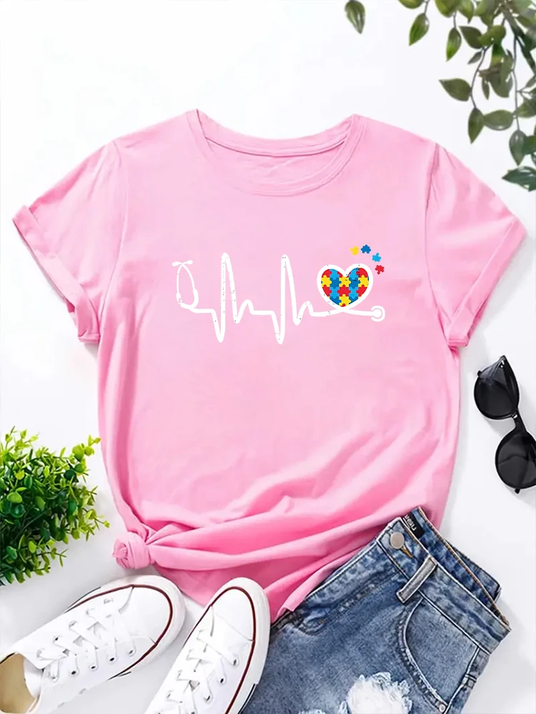 2024 New Summer Womens Love Midwifery EKG Heartbeat Line Midwife L and D Nurse T-Shirt Gift Women's Round Neck T-shirt