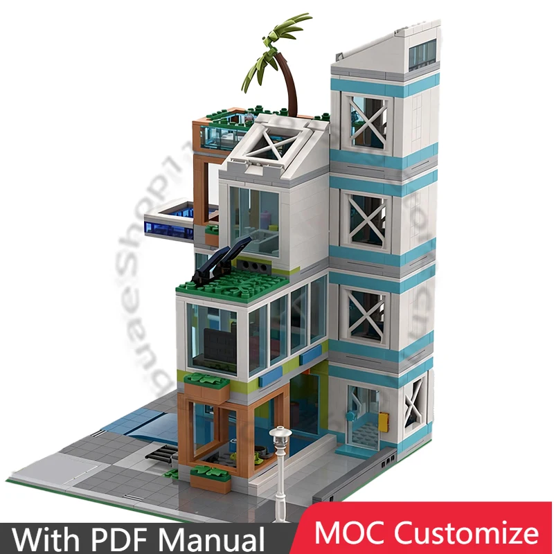 

1093 PCS Construction Luxury Apartment Modular MOC Customize Modular Building Block Technology Model DIY Boys Toy Birthday Gift