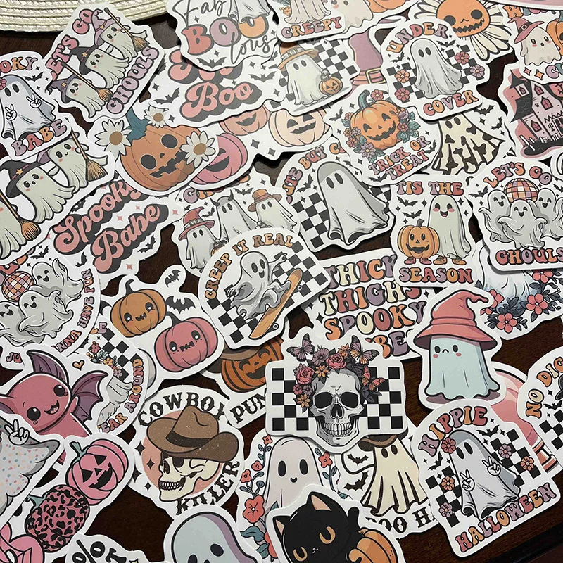 50pcs Western Halloween Sticker Pumpkin Ghost Stickers Waterproof Water Bottle Stickers Scrapbooking Skateboard Luggage Stickers