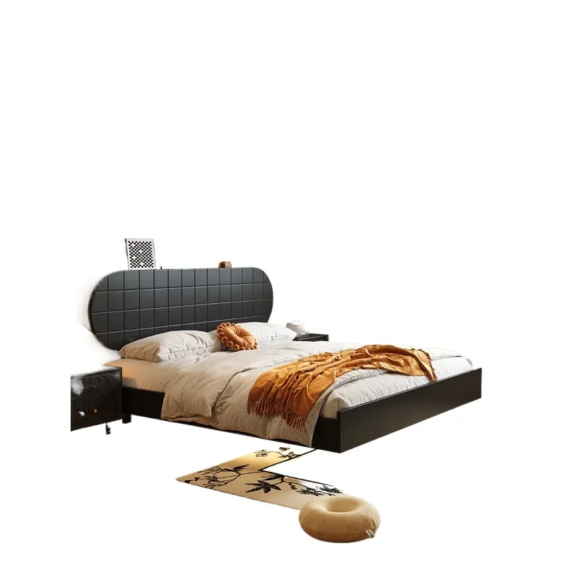 Medieval style solid wood bed Modern simple cherry wood color 1.8M double bed Nordic retro