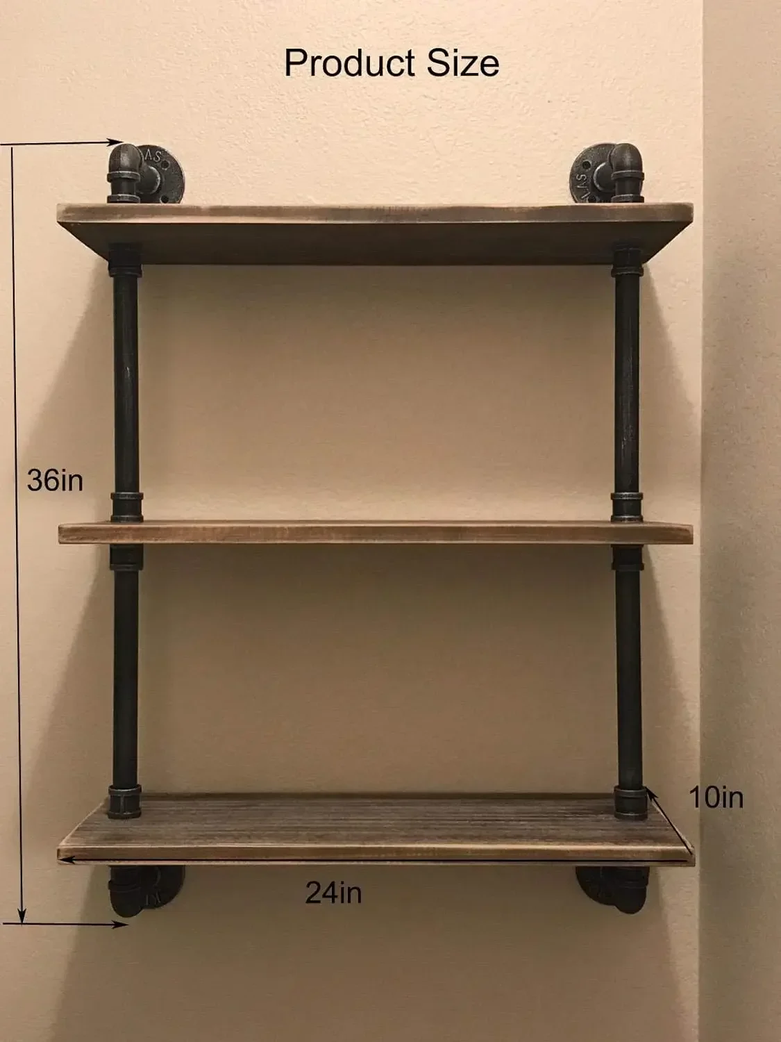 Industrial Pipe Shelving Bookshelf Rustic Modern Wood Ladder Storage Shelf 3 Tiers Retro Wall Mount Pipe Design DIY Shelving