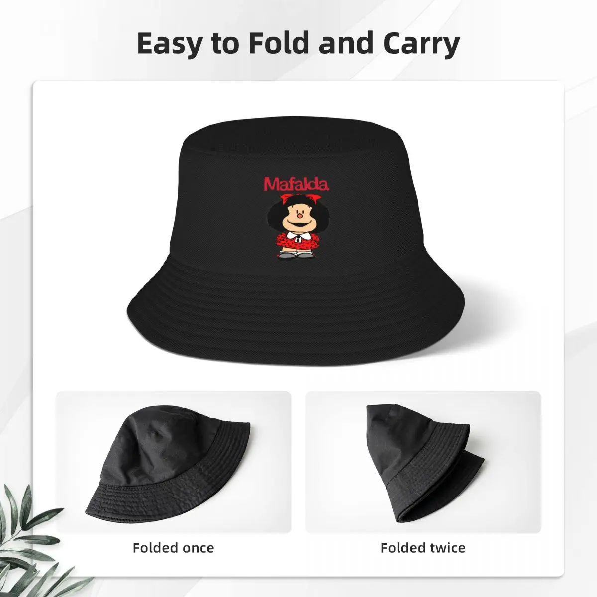 Topi Bucket Anime Mafalda bergaya uniseks topi nelayan luar ruangan yang dapat dilipat hiasan kepala liburan