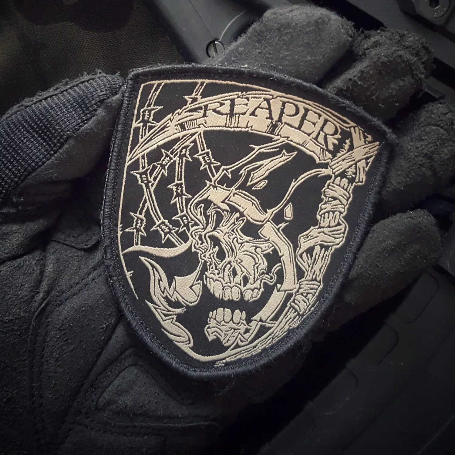 Reaper Embroidered Hook and Loop Patches for Clothing DIY Armband Tactical Morale Badge on Backpack Jacket Sticker Skull Patch