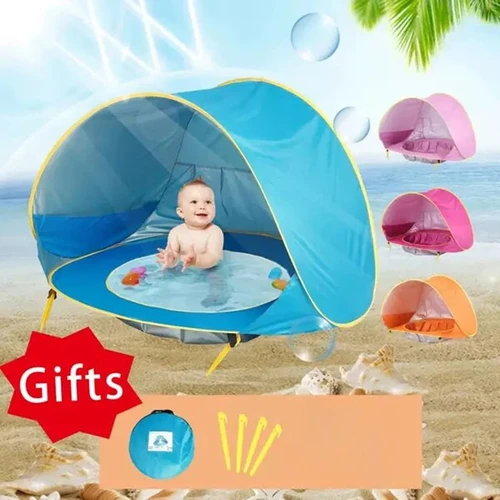Tienda de playa para bebé, refugio solar impermeable, refugio solar con protección UV y piscina para niños, sombrilla para acampar al aire libre, refugio solar para playa UPF 50+