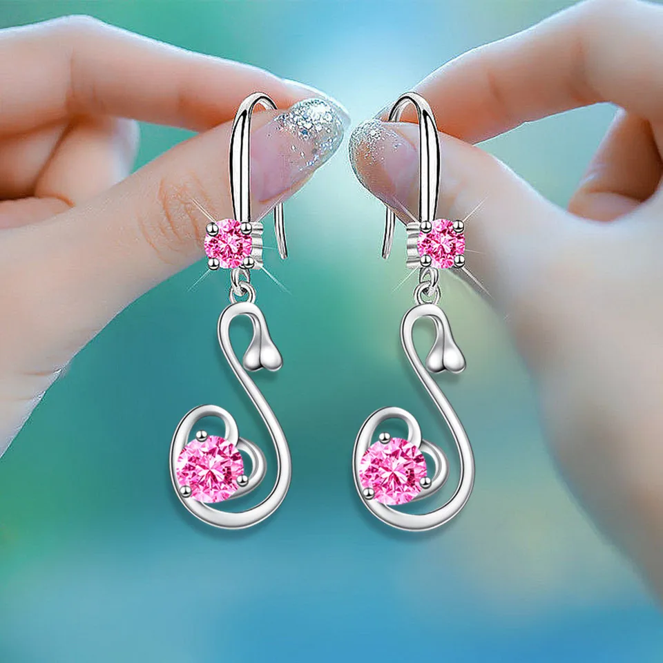 Gelb blau grün lila Zirkon Herz Tropfen Ohrringe für Frauen Silber Farbe Unendlichkeit baumeln Ohrring Mutter Valentinstag Schmuck Geschenk