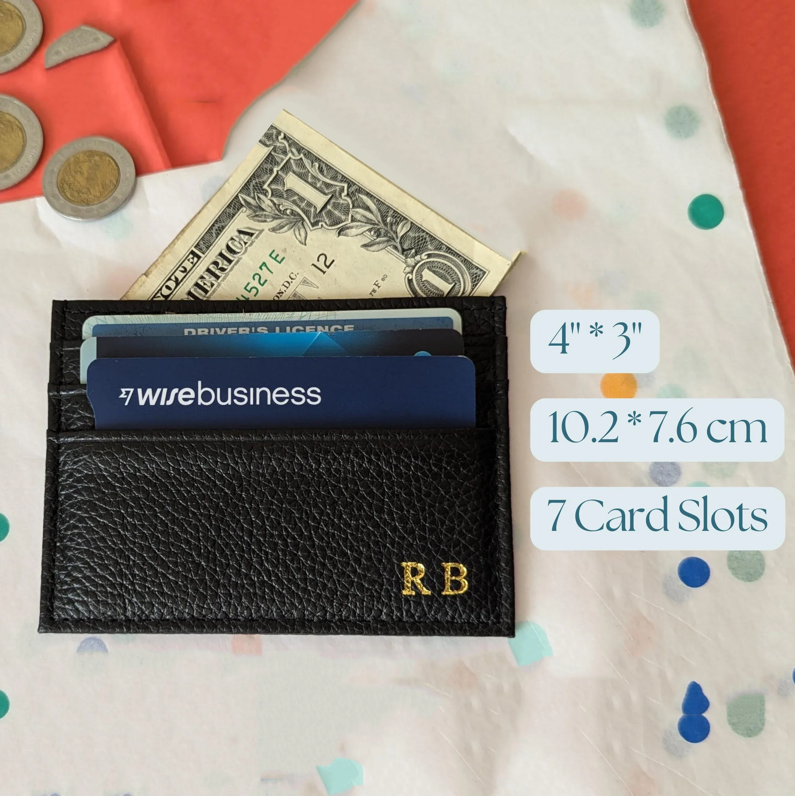 اسم مخصص حامل بطاقات جلدية مميزة حرف واحد فقط - محفظة بطاقات الائتمان المخصصة للأولاد هدية جلدية رفيعة مثالية له