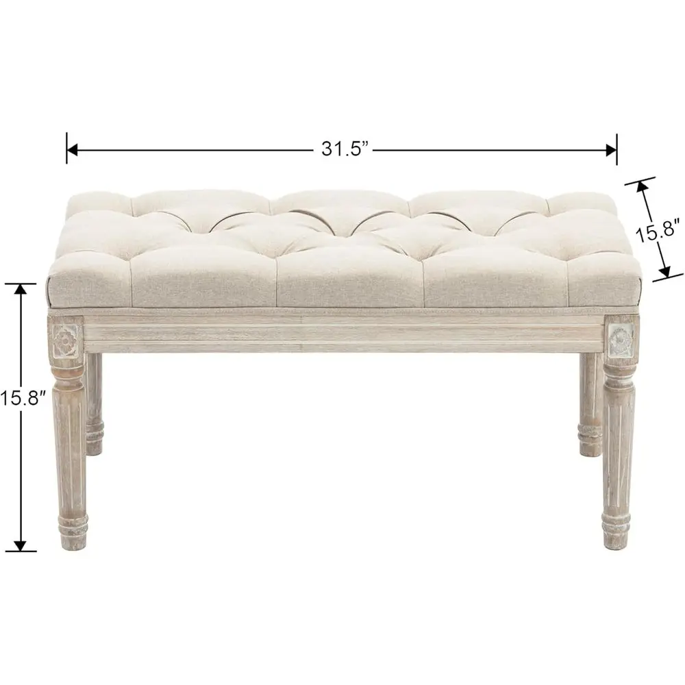 Upholstered abric Entryway Bench, Tuted Piano Bench or 2 People, Rubber Wood Legs with Beautiul Carved or Bedroom/Living Room/Di