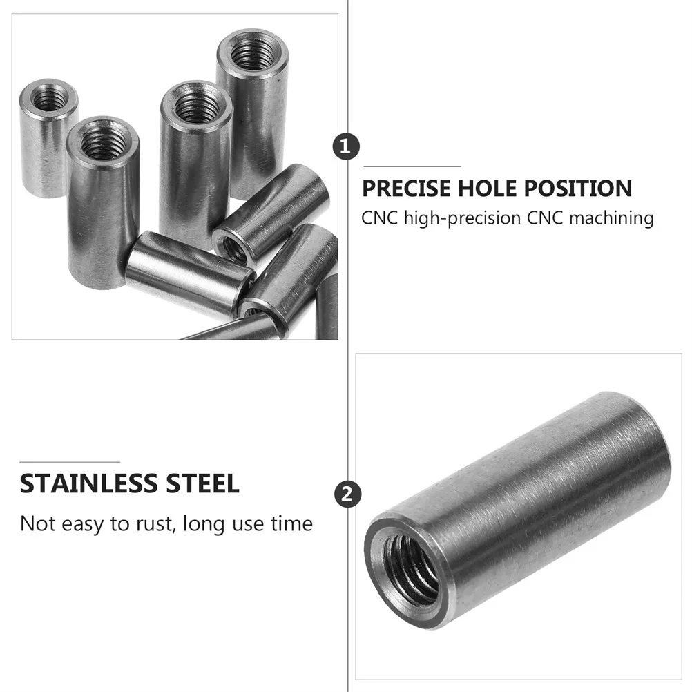 

8Pcs Extended Threaded Sleeve Rod Stainless Steel Coupling Nut High Strength Rust Resistant Indoor Outdoor Fastener Connector