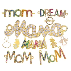 Juya Handmade 18K Gold Plated Decorative Letters Mama Boy Girl Angel Charms Connectors For DIY Mother's Day Gift Jewelry Making