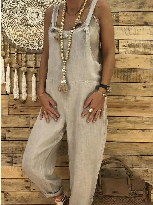 

Loose Strap Jumpsuit High Waist Street Sle Women's Casual Pants Straight Leg Color with Belt Large Strap Pants