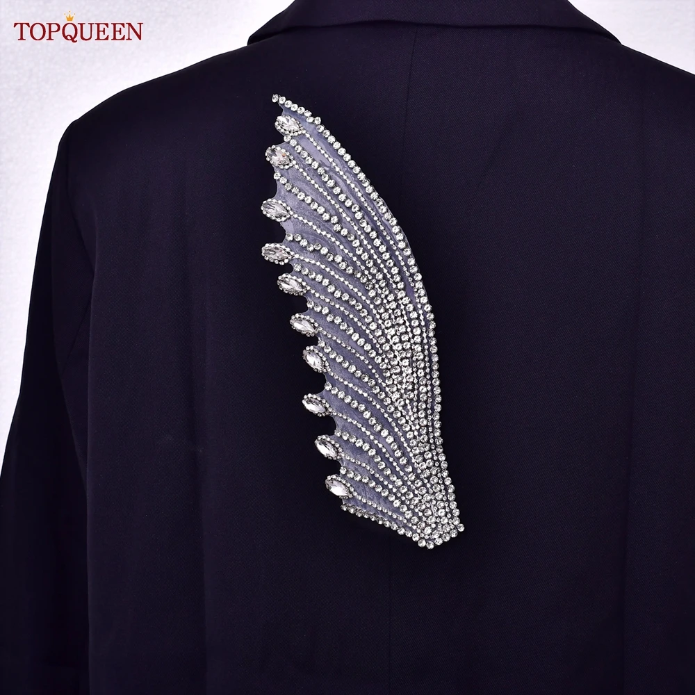 TOPQUEEN Applique decorativa con strass alla moda per stirare su abiti, toppe da cucito glitterate, accessori fai da te SP55