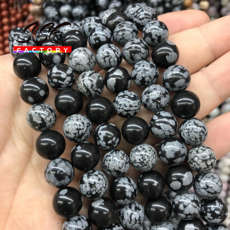 Natural Snowflake Obsidian Stone Beads Alabaster Round Loose Spacer Bead For Jewelry Making DIY Charm Bracelet 4 6 8 10 12mm 15\