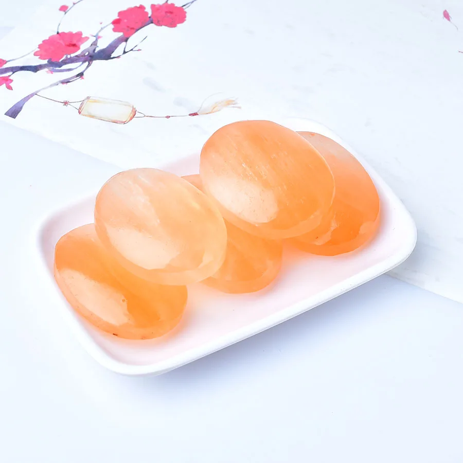 1pc Natural Selenite Orange Play By Hand Poshing Point Crystal Decor Chakra Stone Collection Reiki Crystal Crafts gift