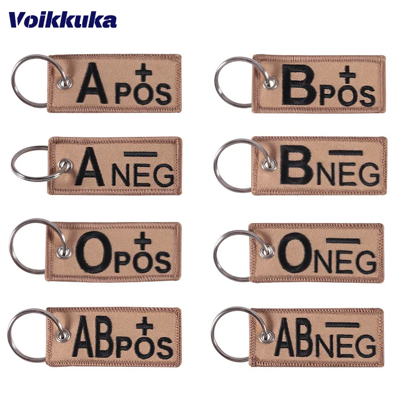 1 PC Wholesale 8 Kinds Blood Type Seal Keychain Both Sides Embroidery Car Motorcycle Key Accessories Backpack Pendant Chain