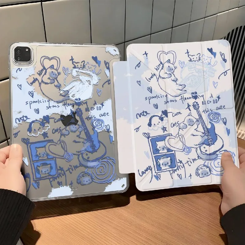 Musical Cat 3+Y Fold Case for Samsung Tab S6 Lite 10.4 Inch A9 A11 Plus 11 Inch S7 S8 S9 11 S7 S9 S10 Plus 12.4 Inch A9 A11 8.7