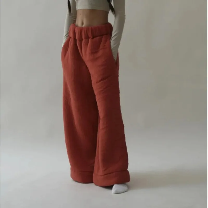 2023 Soft women's wide leg sports pants elastic solid color loose pants side pockets casual women's daily sports pants
